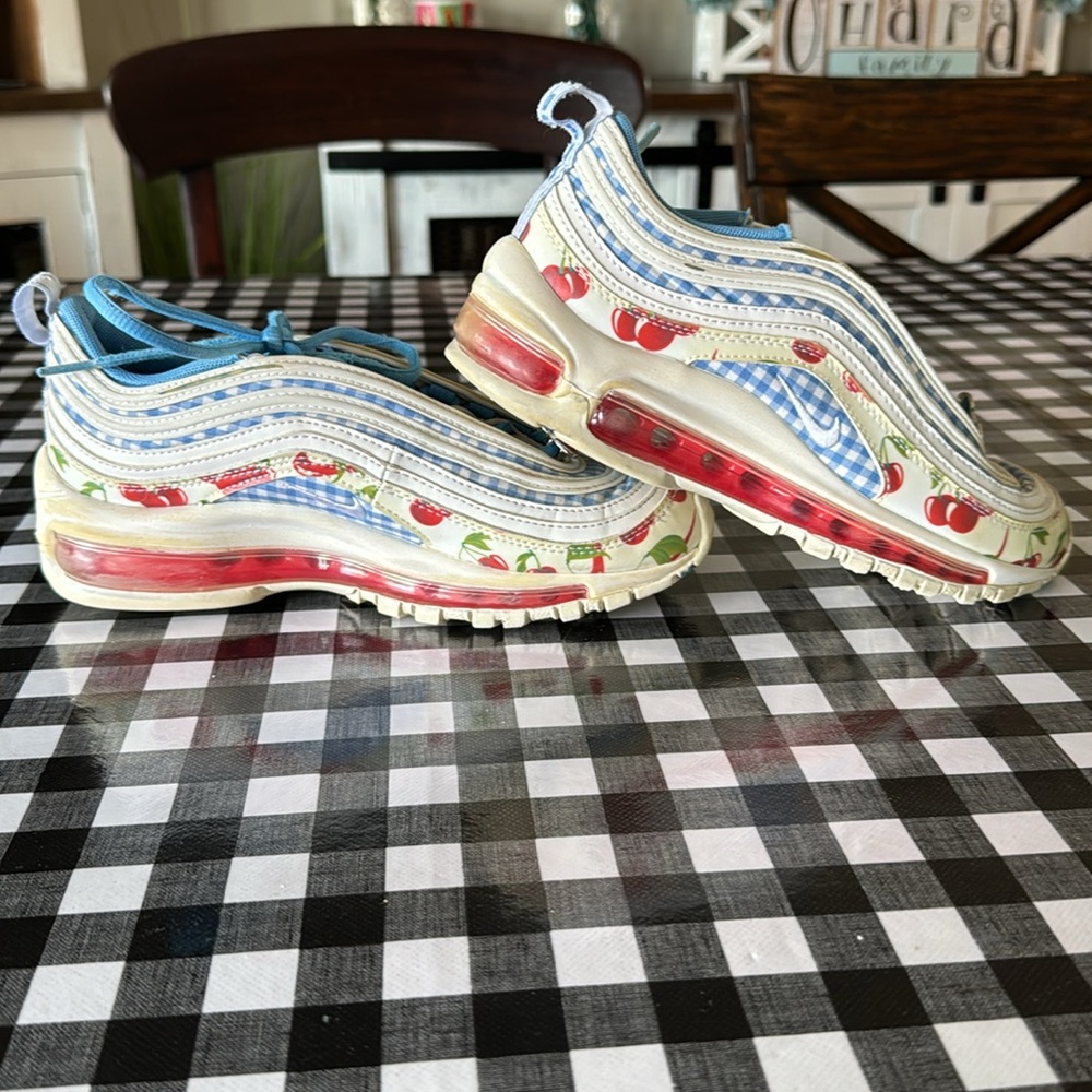 Nike Air Max 97 GS White Blue Red Plaid Cherries CW5806-100 Youth 4 - Picture 6 of 7